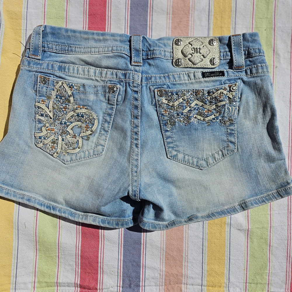 Miss Me Light Blue Jean Shorts with Silver Accents